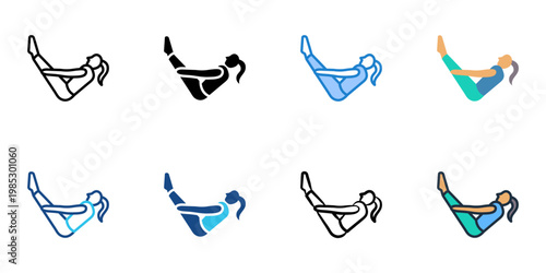Boat Pose icons set multiple style collection. Editable stroke 
