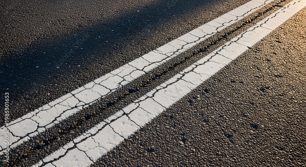 Fototapeta premium Cracked Asphalt Road with White Line - Damage and Repair Concept