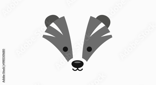 Cute Badger Face Icon, Stylized Animal Head, Simple Vector Illustration
