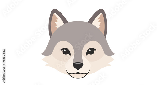 Cute cartoon wolf face, illustration, friendly animal portrait, simple design