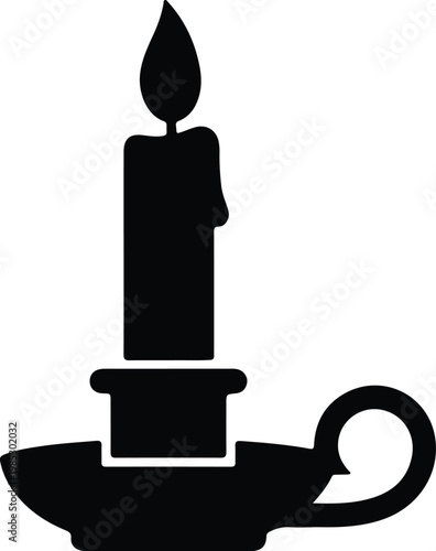 Silhouette of a burning candle in a classic holder vector design