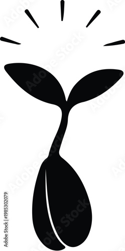 Silhouette of a growing sprout with seed and light vector design
