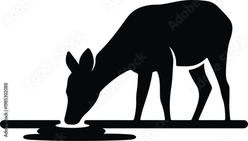 Silhouette of a deer drinking water from a forest pond vector design