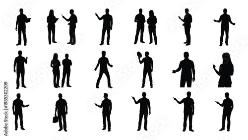 A collection of black silhouette figures showing diverse people in various casual poses and interactions