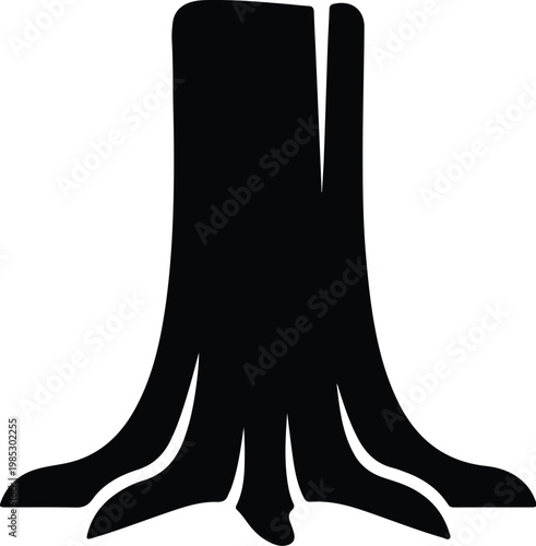 Silhouette of a sturdy tree trunk with spreading root base vector design