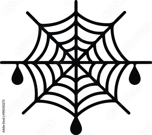 Silhouette of a spider web with dew drops vector design