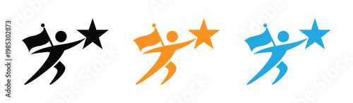 Achieving Success Icon Free Vector. Set of human reaching star icon vector, Set of human reaching star icon template