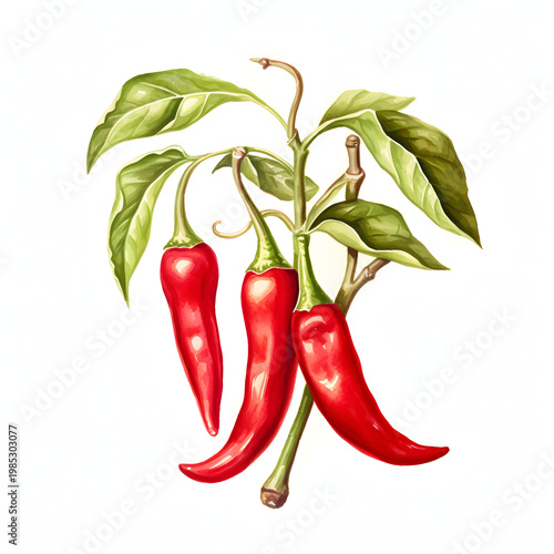 Fresh red hot chili peppers isolated on a white background showing spicy food ingredient and vibrant color