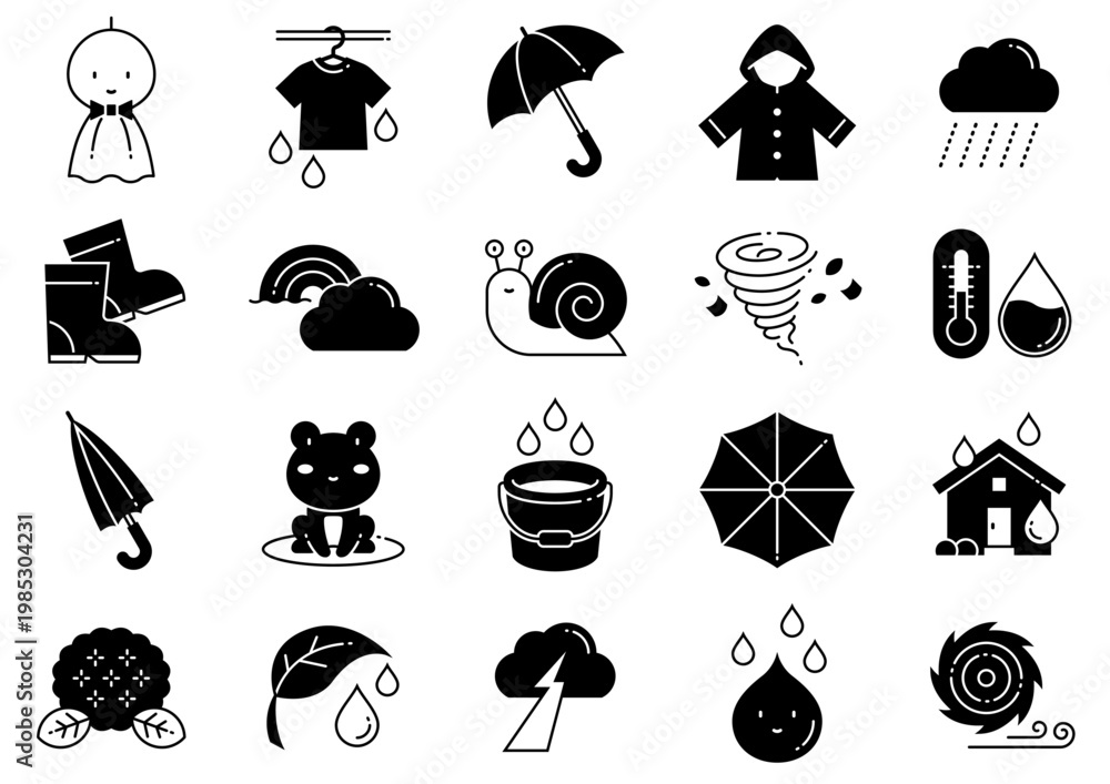 Fototapeta premium 雨・雨季イメージアイコン02 Rain and Rainy Season Icons