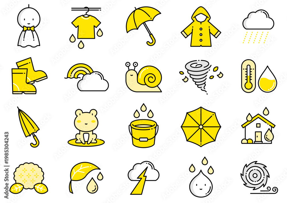Fototapeta premium 雨・雨季イメージアイコン03 Rain and Rainy Season Icons