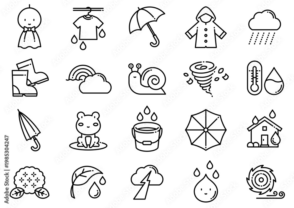 Fototapeta premium 雨・雨季イメージアイコン01 Rain and Rainy Season Icons