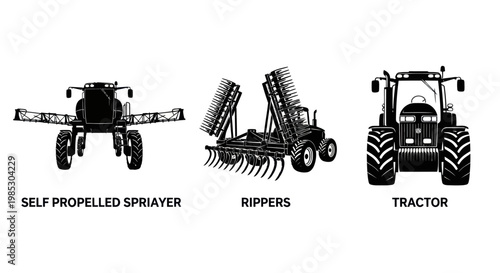 Tractor and farm equipment machines.
