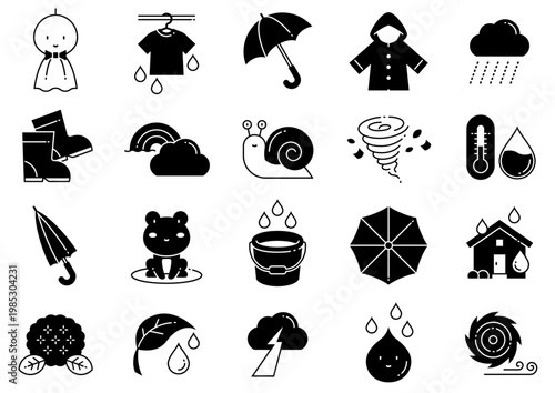 雨・雨季イメージアイコン02　Rain and Rainy Season Icons