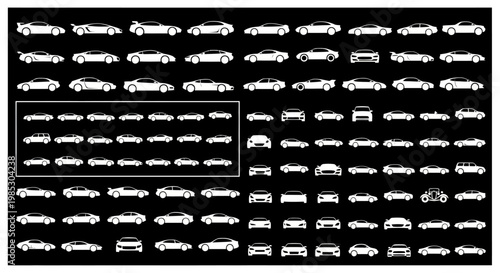 Variety of cars in white color.