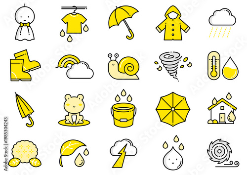 雨・雨季イメージアイコン03　Rain and Rainy Season Icons