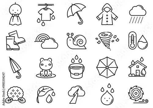 雨・雨季イメージアイコン01　Rain and Rainy Season Icons