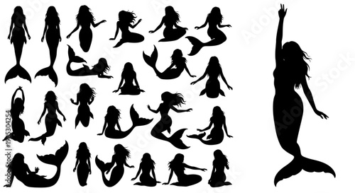 Silhouette of a mermaid figure.