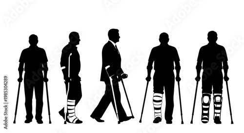 Silhouettes of people with prosthetic legs.