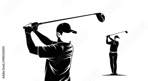 Golfer swinging golf club backswing.