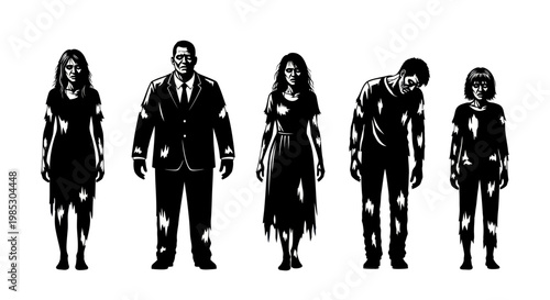 Group of zombie people walking together.