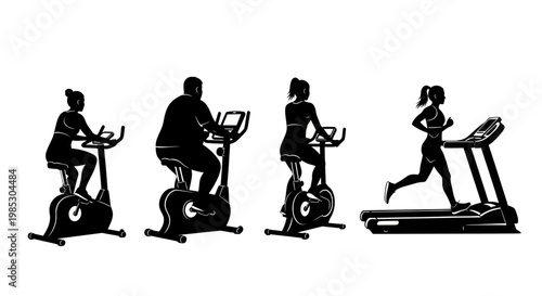 People exercising on fitness equipment.