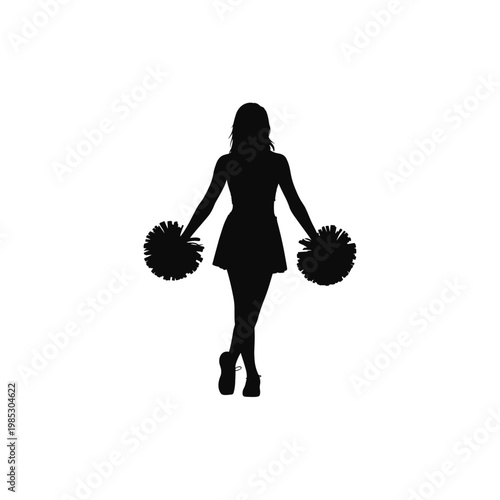 Cheerleader Silhouette Vector with Pom Poms Isolated on White