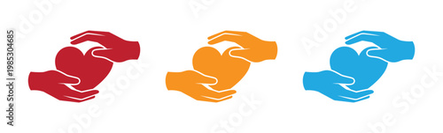 Hand holding heart icon pack flat vector in outline. Heart in hand icons set, Healthcare, Donation and giving aid concept , Hands holding heart icon set