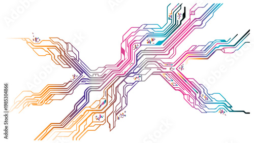 Colorful abstract circuit board pattern with integrated circuit technology abstract computer electronic connection graphics