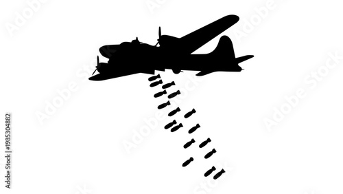 Silhouette of bomber aircraft dropping bombs with heavy bomber airplane aircraft dropping silhouette military transport
