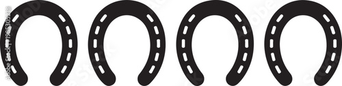 Collection of lucky black horseshoe designs featuring dotted details ideal for western themes and good fortune