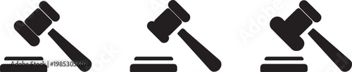 Judges Gavel and Sound Block Icons Representing Law Justice and Auction Concepts