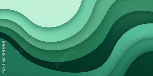 Abstract Green Wave Background Design with Flowing Curves, Light Motion, Modern Vector Style and Dynamic Digital Pattern