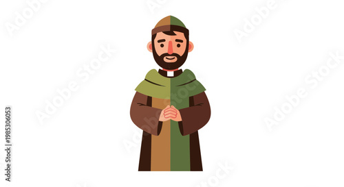 Illustration of a Catholic priest with beard and cap, praying or meditating.