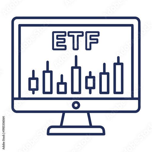 ETF exchange traded fund on computer screen with stock market chart