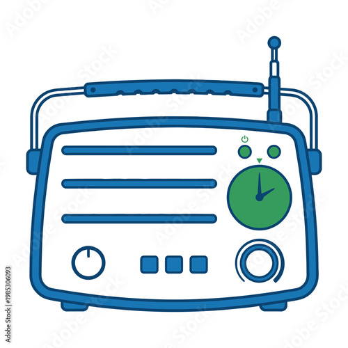 Retro Portable Radio Receiver with Antenna and Tuning Dial Isolated on a Clean White Background