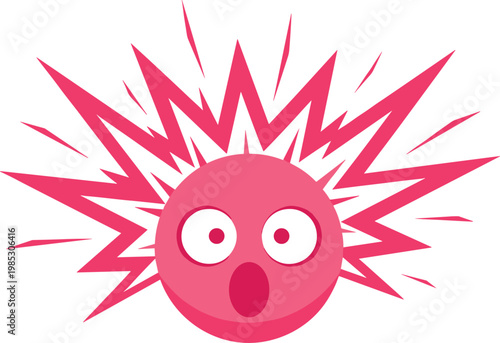 Konstfotografi Surprised emoji face with explosive burst background, cartoon shock expression i