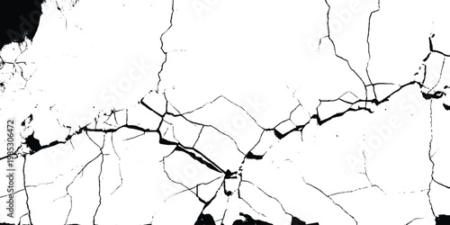 Distressed overlay texture with deep fissures and cracks. Realistic destruction effect with broken surface pattern.