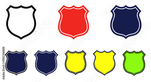 Collection of colorful shield emblems and badges, graphic elements for design