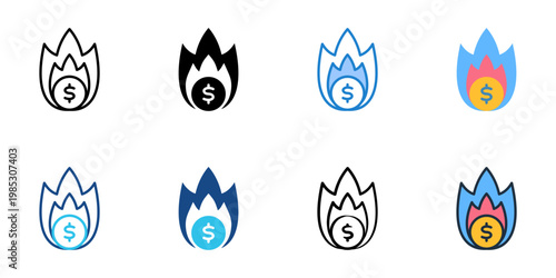 Burn rate icons set multiple style collection. Editable stroke 
