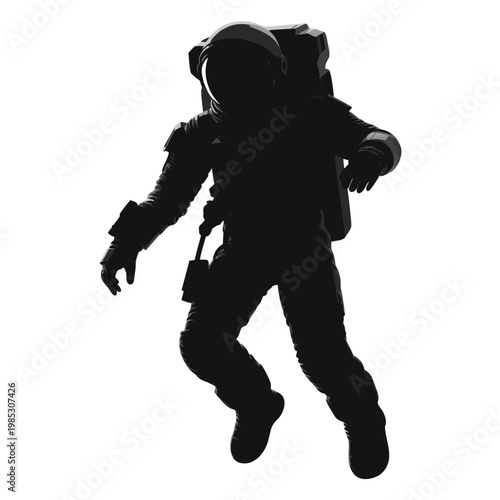 Astronaut Silhouette, Space Suit Icon, Black Spacewalk Illustration, Vector Space Exploration Graphic