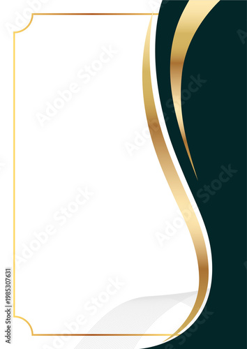 Elegant Gold and Dark Green Wavy certificate background Border Design with White Space.