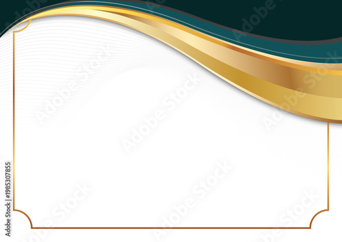 Elegant Gold and Teal Wavy Border certificate background Design with Blank White Space.