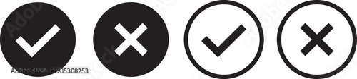 Check mark icon set. Check box icon with right and wrong buttons, yes or no checkmark icons. green tick box and red cross symbol.  Check box icon with right and wrong buttons