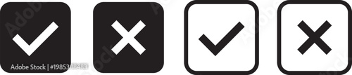 Check mark icon set. Check box icon with right and wrong buttons, yes or no checkmark icons. green tick box and red cross symbol.  Check box icon with right and wrong buttons