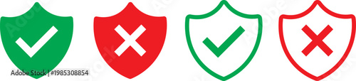 Check mark icon set. Check box icon with right and wrong buttons, yes or no checkmark icons. green tick box and red cross symbol.  Check box icon with right and wrong buttons