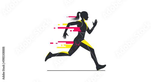 Female Runner Silhouette with Motion Streaks - Abstract Sports Graphic