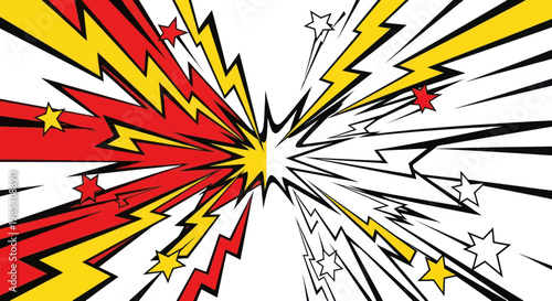 Explosion of Red and Yellow Lightning Bolts, Comic Book Style