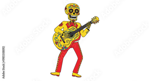 Day of the Dead Skeleton Musician Playing Guitar