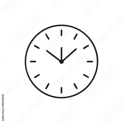 Simple black outline clock icon symbolizing time and punctual scheduling or timeless efficiency