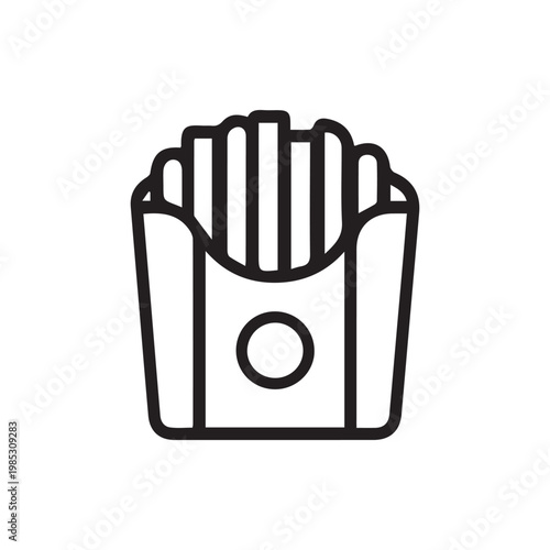 Classic Outline Icon of French Fries in a Fast Food Carton for Web Design